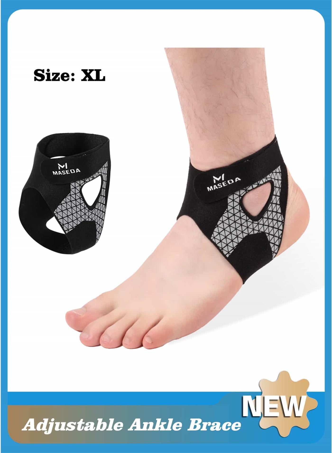 Adjustable Compression Ankle Brace for Men and Women, Sports Ankle Support for Achilles Tendon and Plantar Fasciitis, Breathable Single Ankle Brace for Sprain and Ankle Injury Recovery (Black, XL)